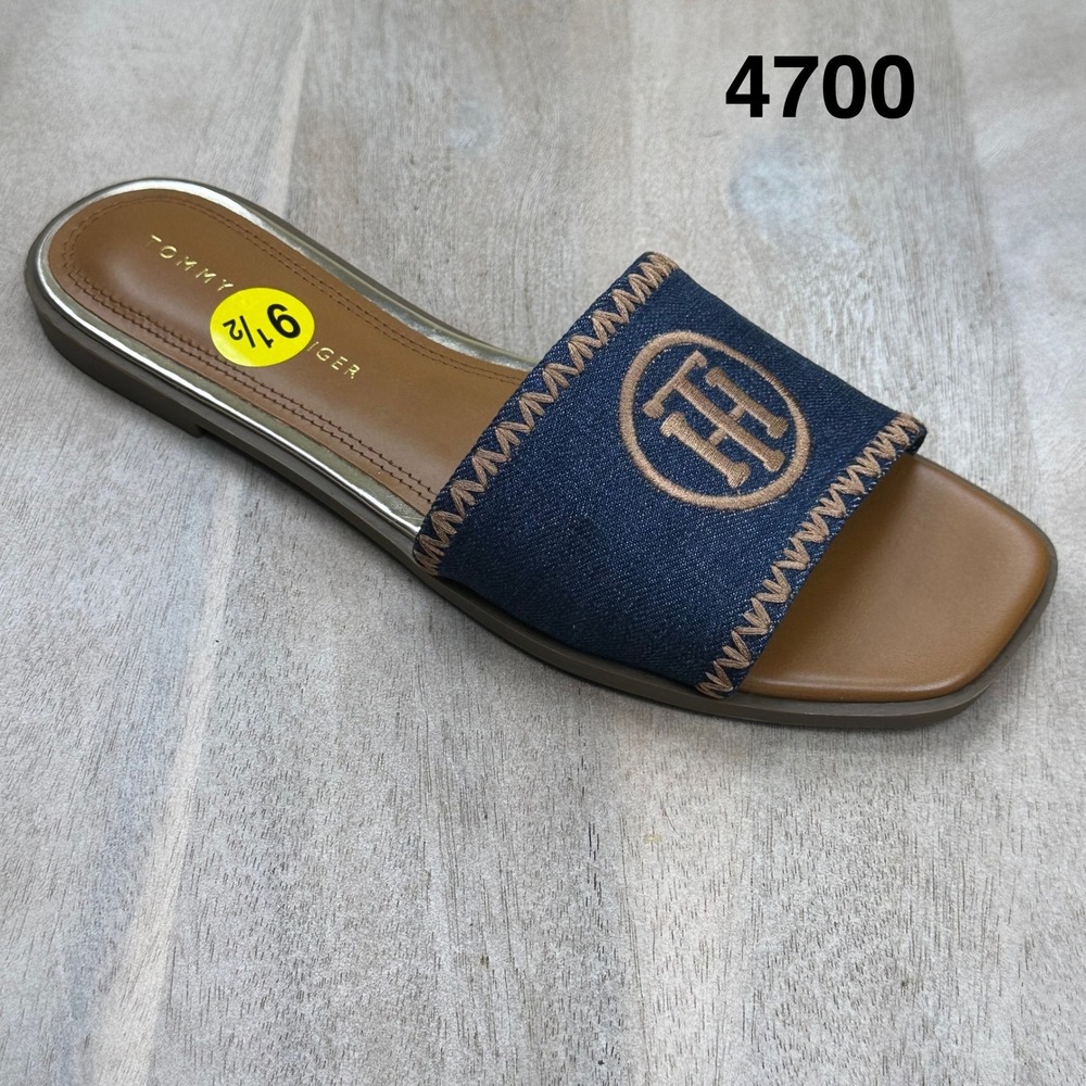 Tommy Hilfiger Pezley Womens Size 9.5 Blue Denim Logo Slip On Slides New